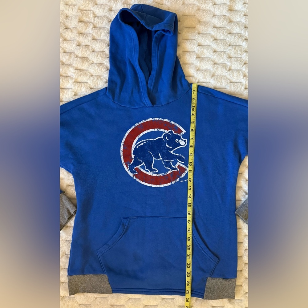Majestic Threads Chicago Cubs Hoodie Women’s L Blue Gray Fleece Pullover - Picture 4 of 6